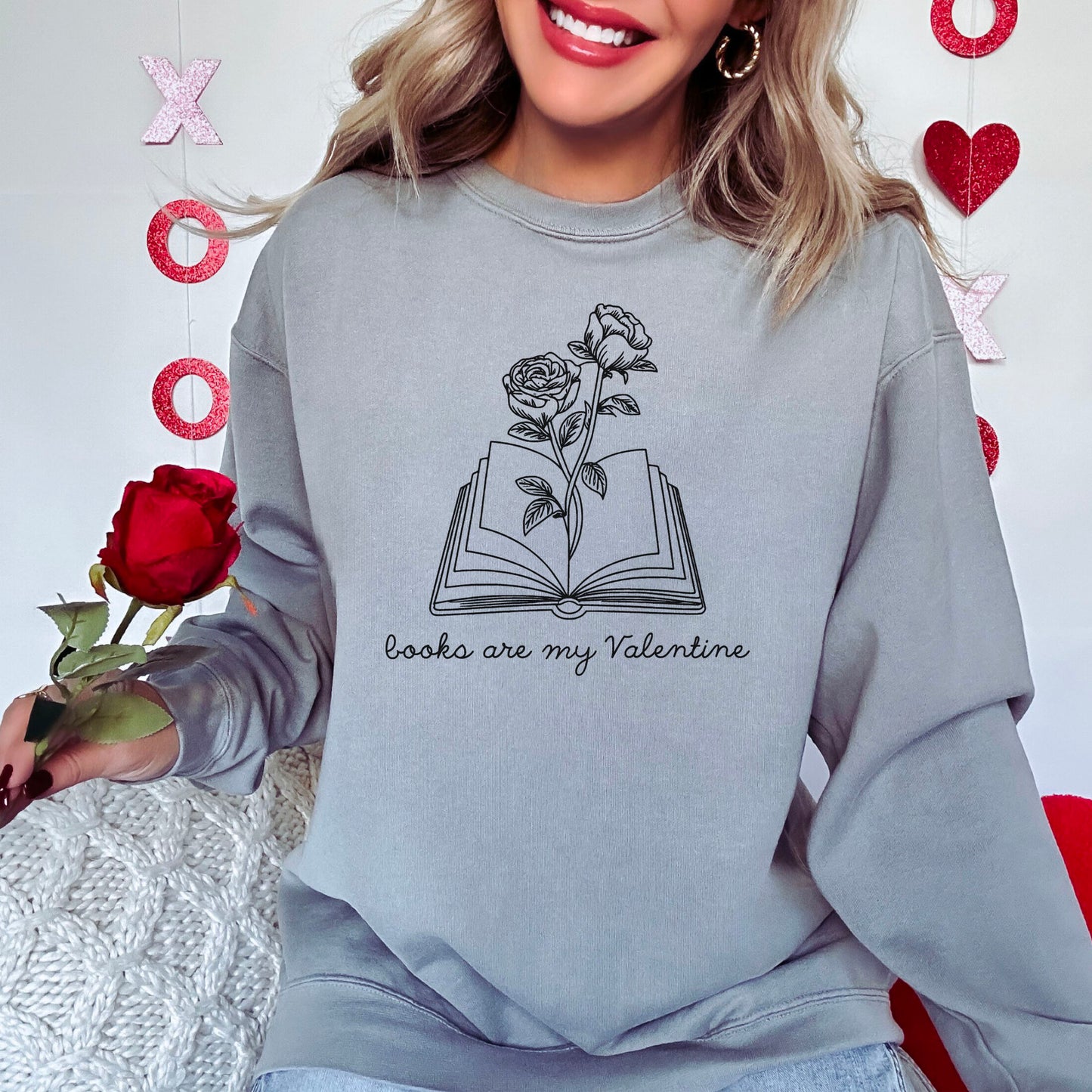 Books Are My Valentine (Floral) Lightweight Comfort Colors Sweatshirt