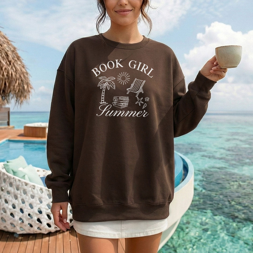 Book Girl Summer Gildan Crewneck Sweatshirt