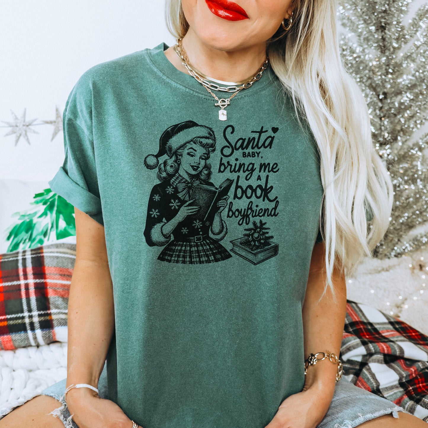 Santa Baby Bring Me A Book Boyfriend Heavyweight Comfort Colors Shirt