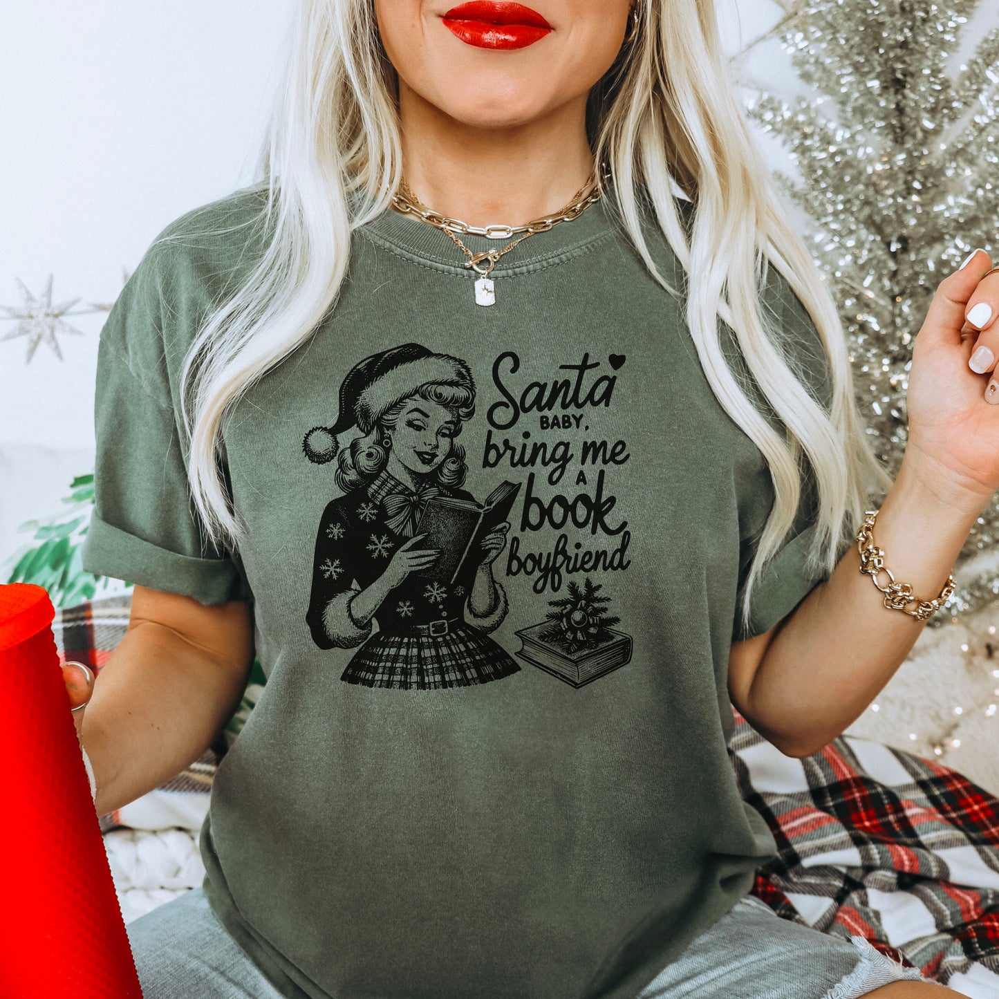 Santa Baby Bring Me A Book Boyfriend Heavyweight Comfort Colors Shirt