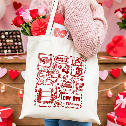 Bookish Romance Tropes Canvas Tote Bag