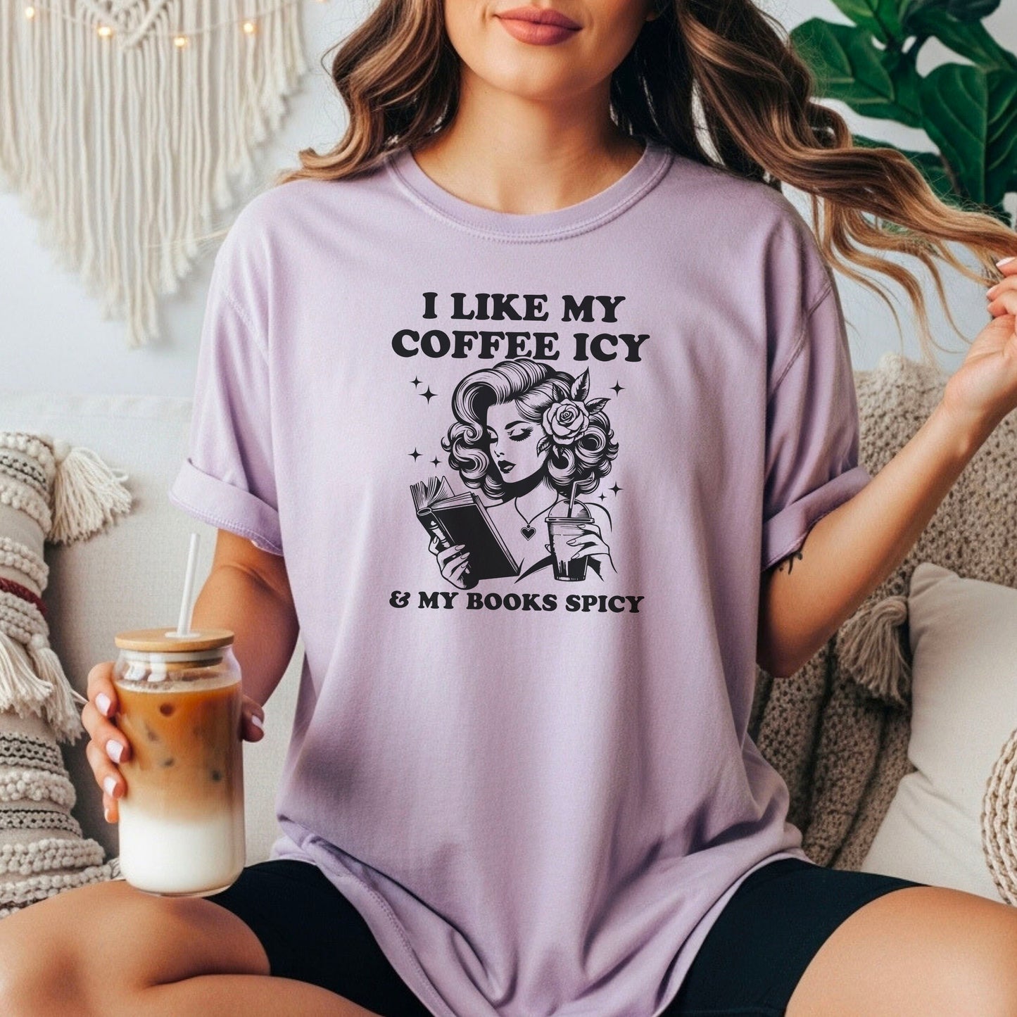 I Like My Coffee Icy & My Books Spicy Heavyweight Comfort Colors Shirt