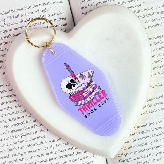 Thriller Book Club Motel Keychain for Mystery and Crime Book Lovers