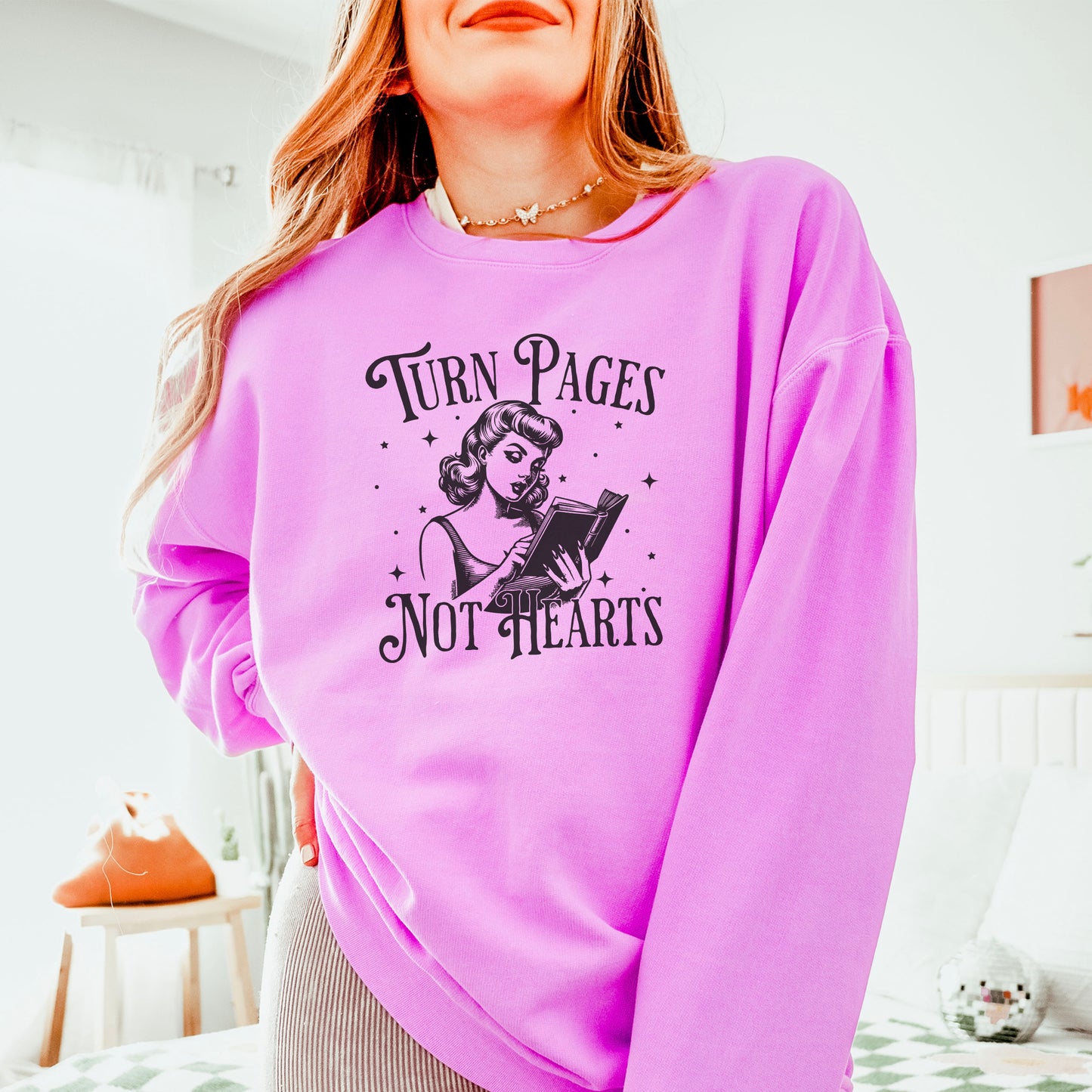Turn Pages Not Hearts Comfort Colors Lightweight Sweatshirt for Book Lovers | Perfect for Valentine’s Day