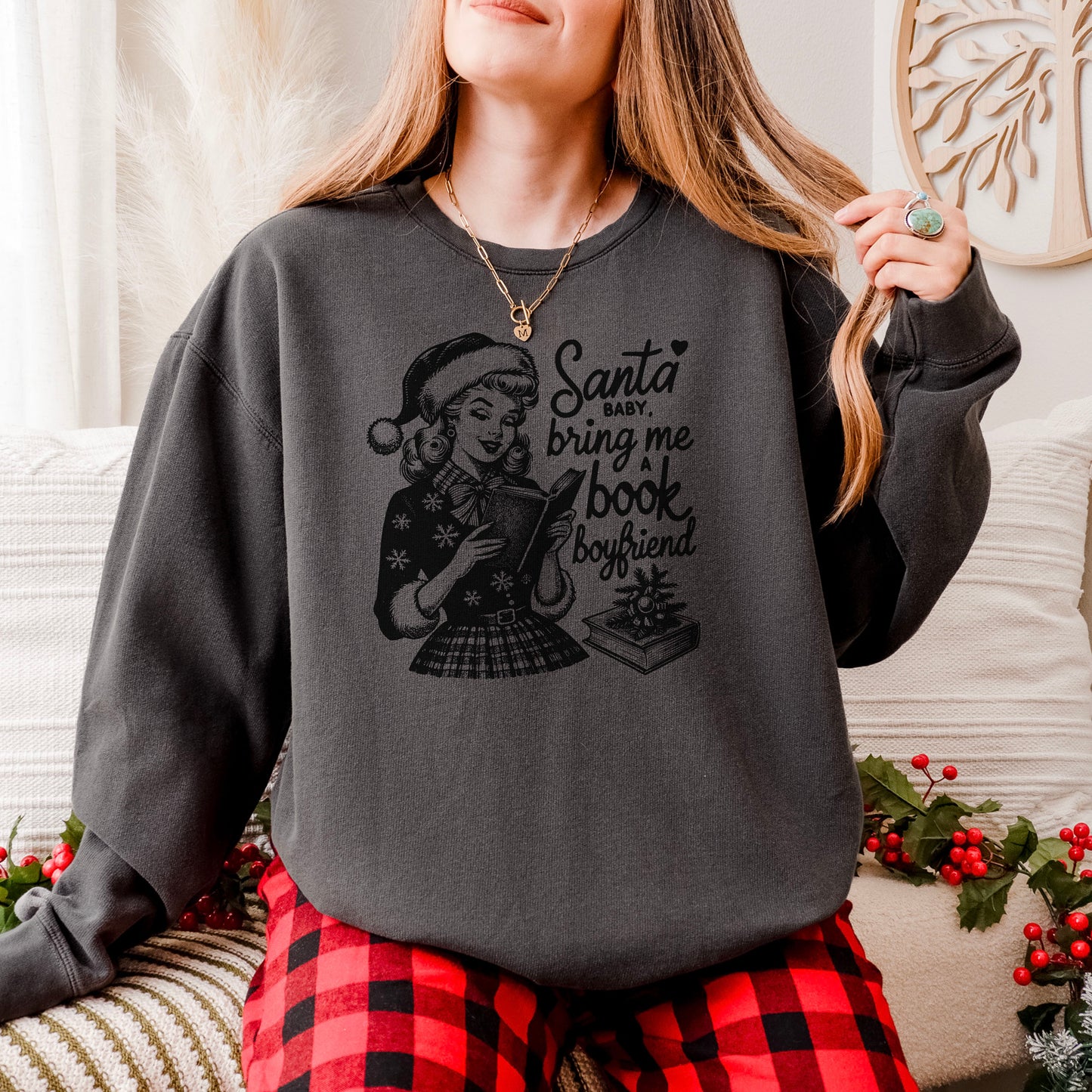 Santa Baby Bring Me A Book Boyfriend Lightweight Comfort Colors Sweatshirt