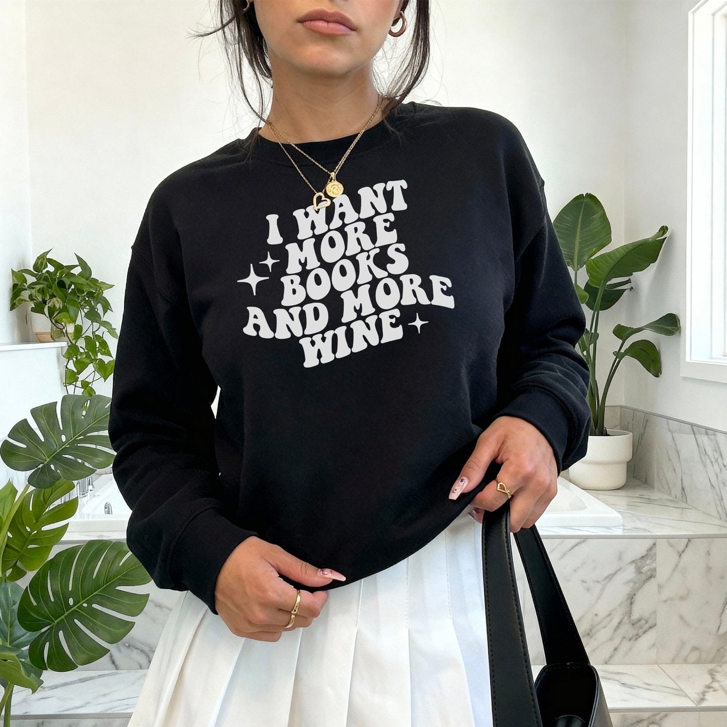 I Want More Books And More Wine Gildan Crewneck Sweatshirt