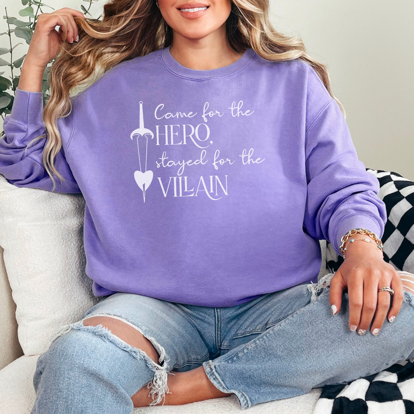 Came for the Hero Stayed for the Villain Comfort Colors Sweatshirt | Heavyweight Bookish Cozy Crewneck for Fantasy Readers and Dark Romance Fans