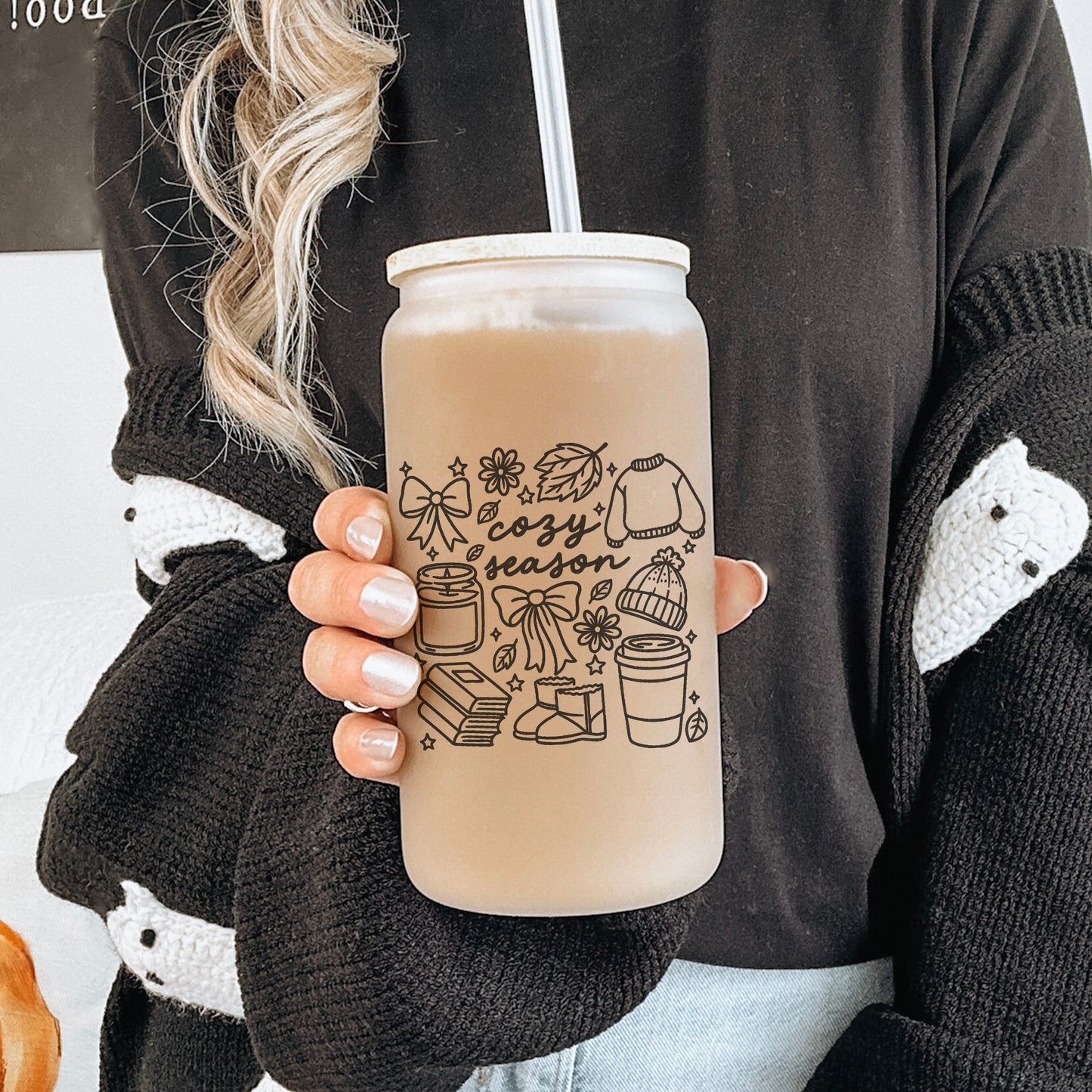 Cozy Season Frosted Glass Cup