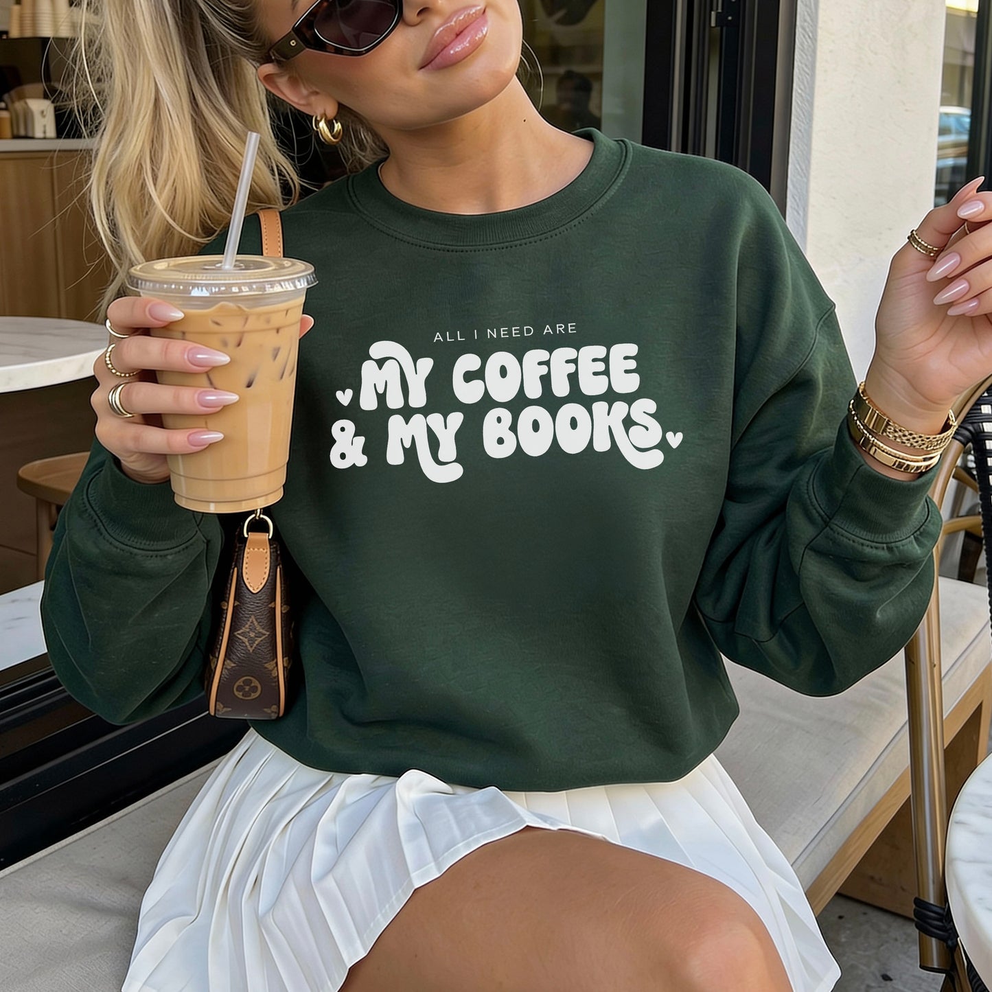 All I Need Are My Coffee & My Books Gildan Crewneck Sweatshirt