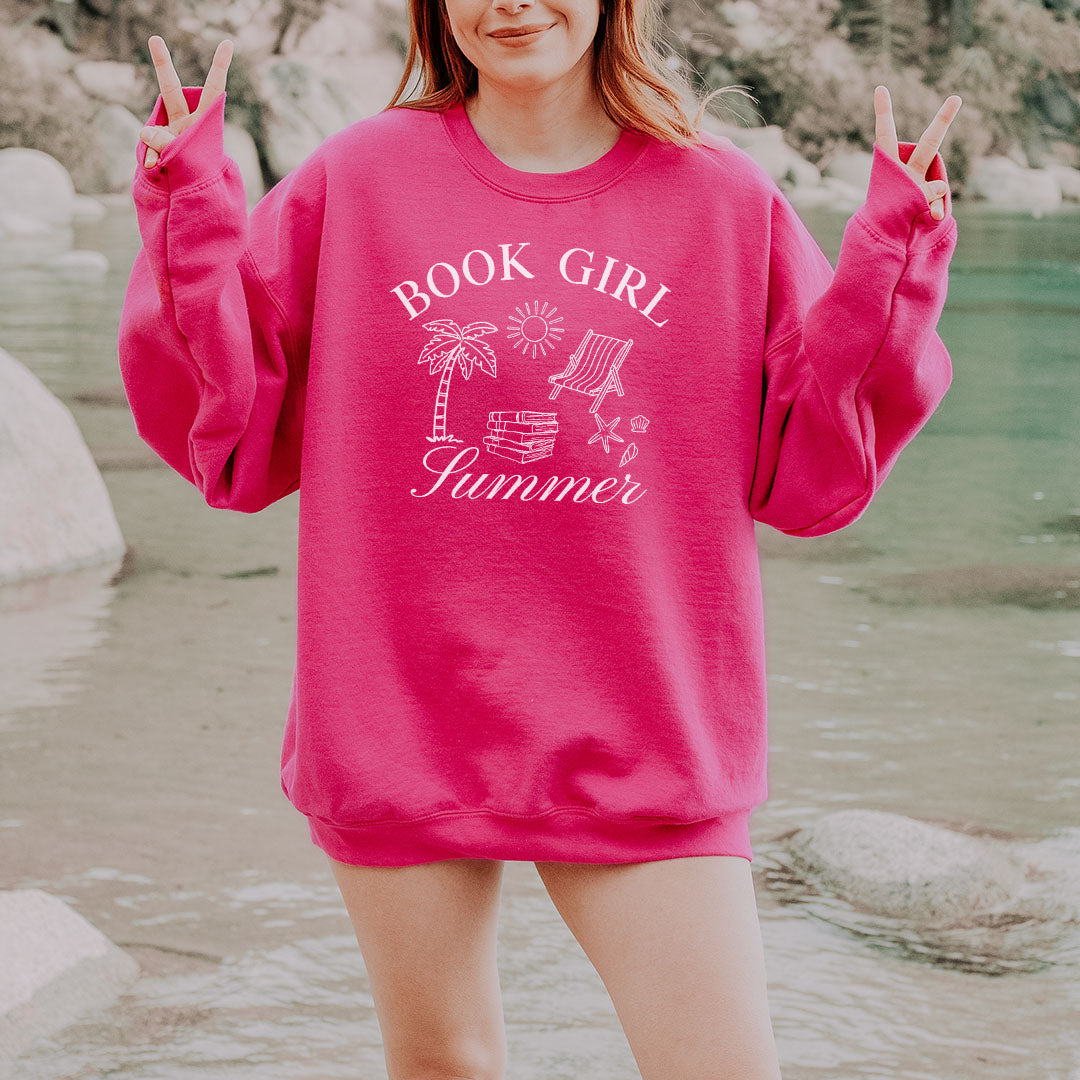 Book Girl Summer Gildan Crewneck Sweatshirt