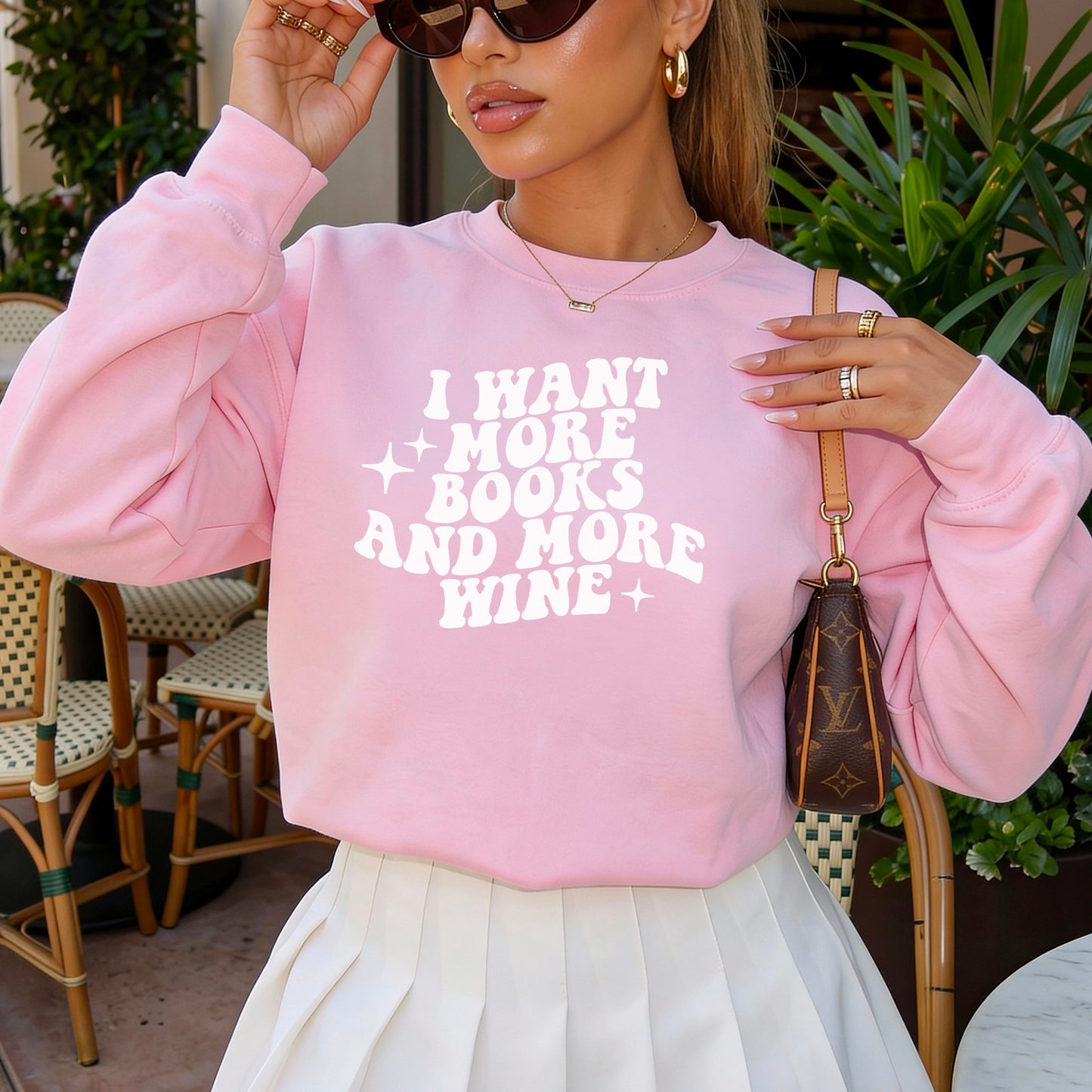 I Want More Books And More Wine Gildan Crewneck Sweatshirt