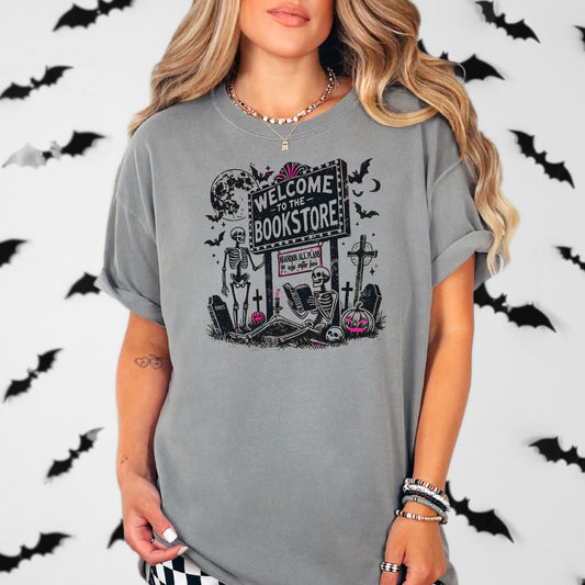 Welcome To The Bookstore Comfort Colors Heavyweight Shirt | Halloween Bookworm Tee