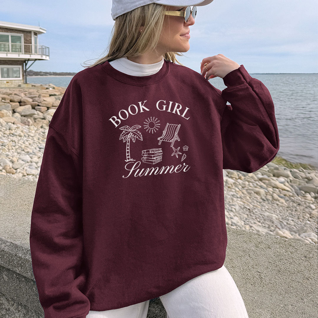 Book Girl Summer Gildan Crewneck Sweatshirt