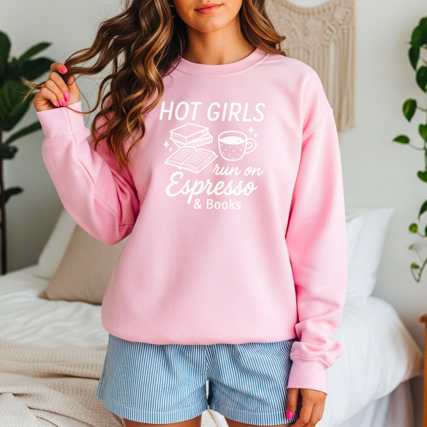 Hot Girls Run On Espresso And Books Gildan Crewneck Sweatshirt