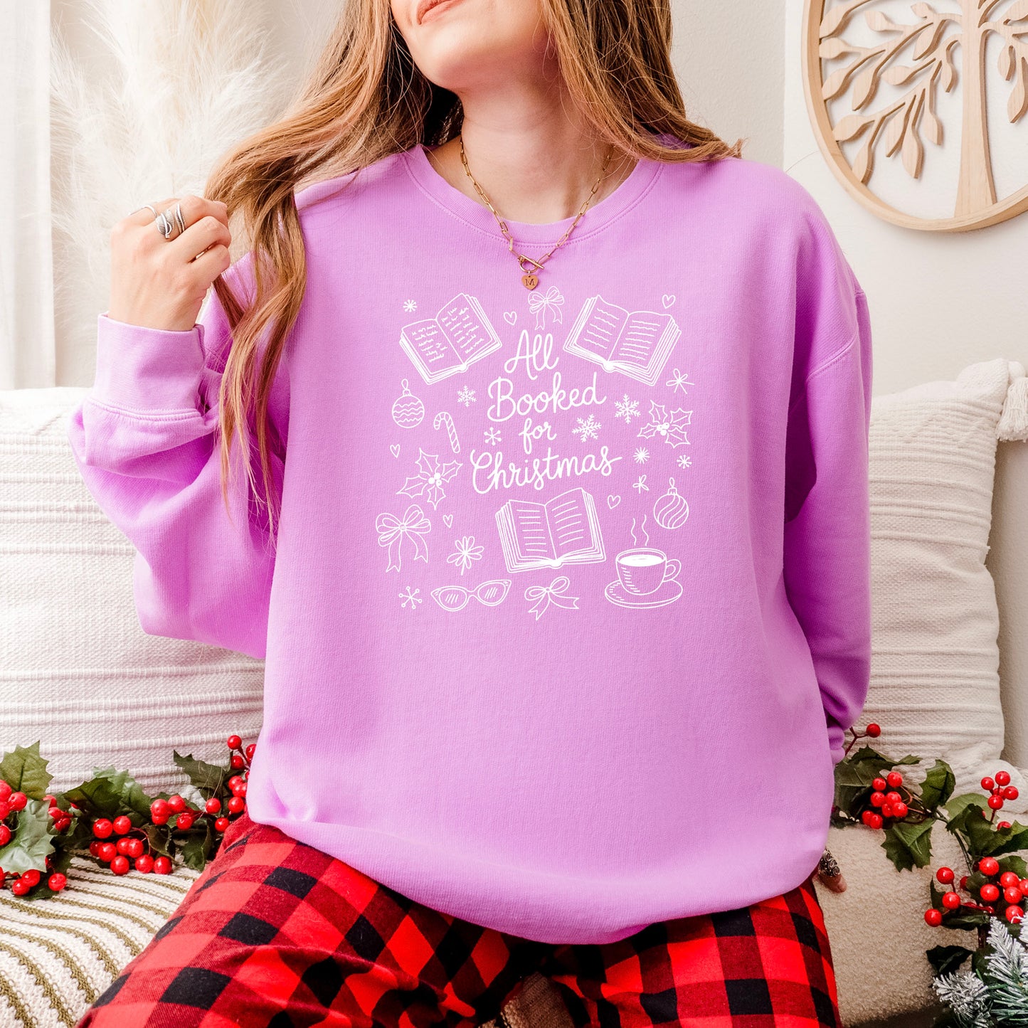 All Booked for Christmas Lightweight Comfort Colors Sweatshirt