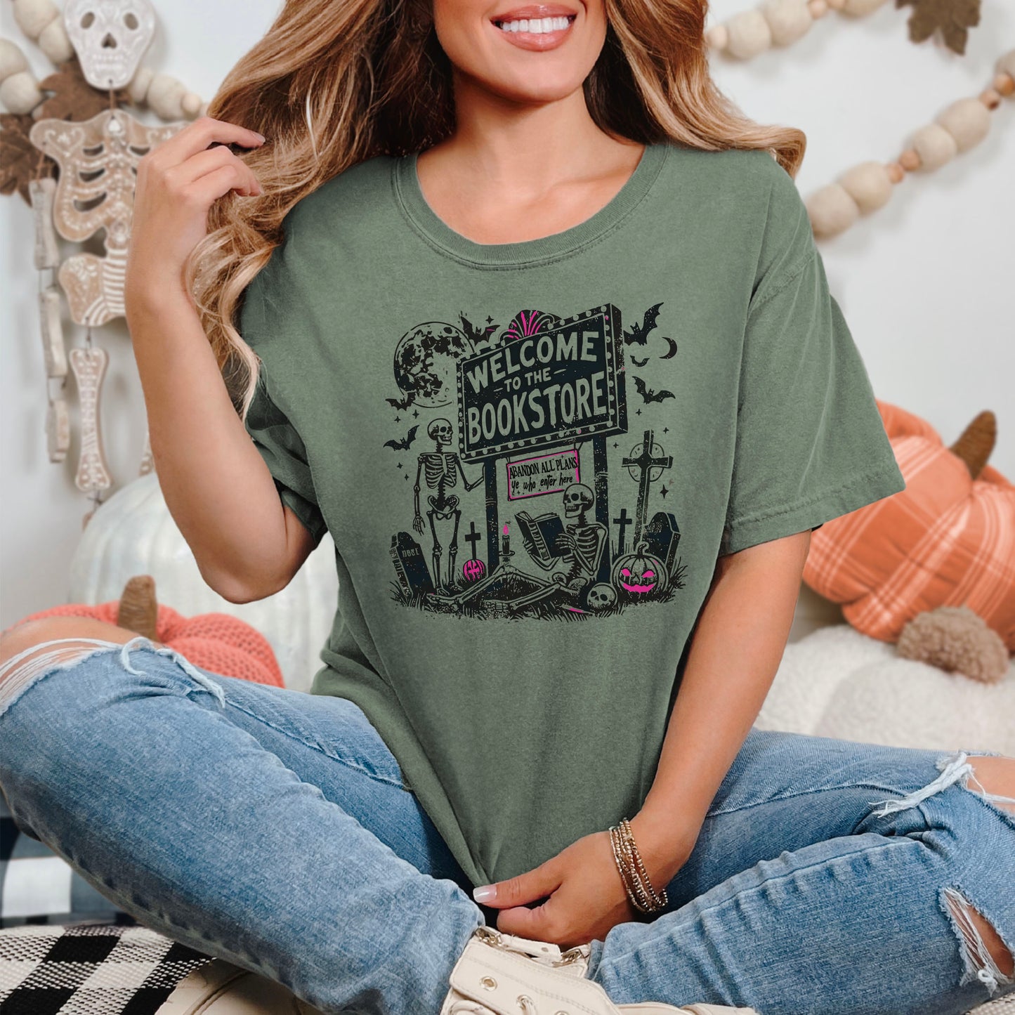Welcome To The Bookstore Comfort Colors Heavyweight Shirt | Halloween Bookworm Tee