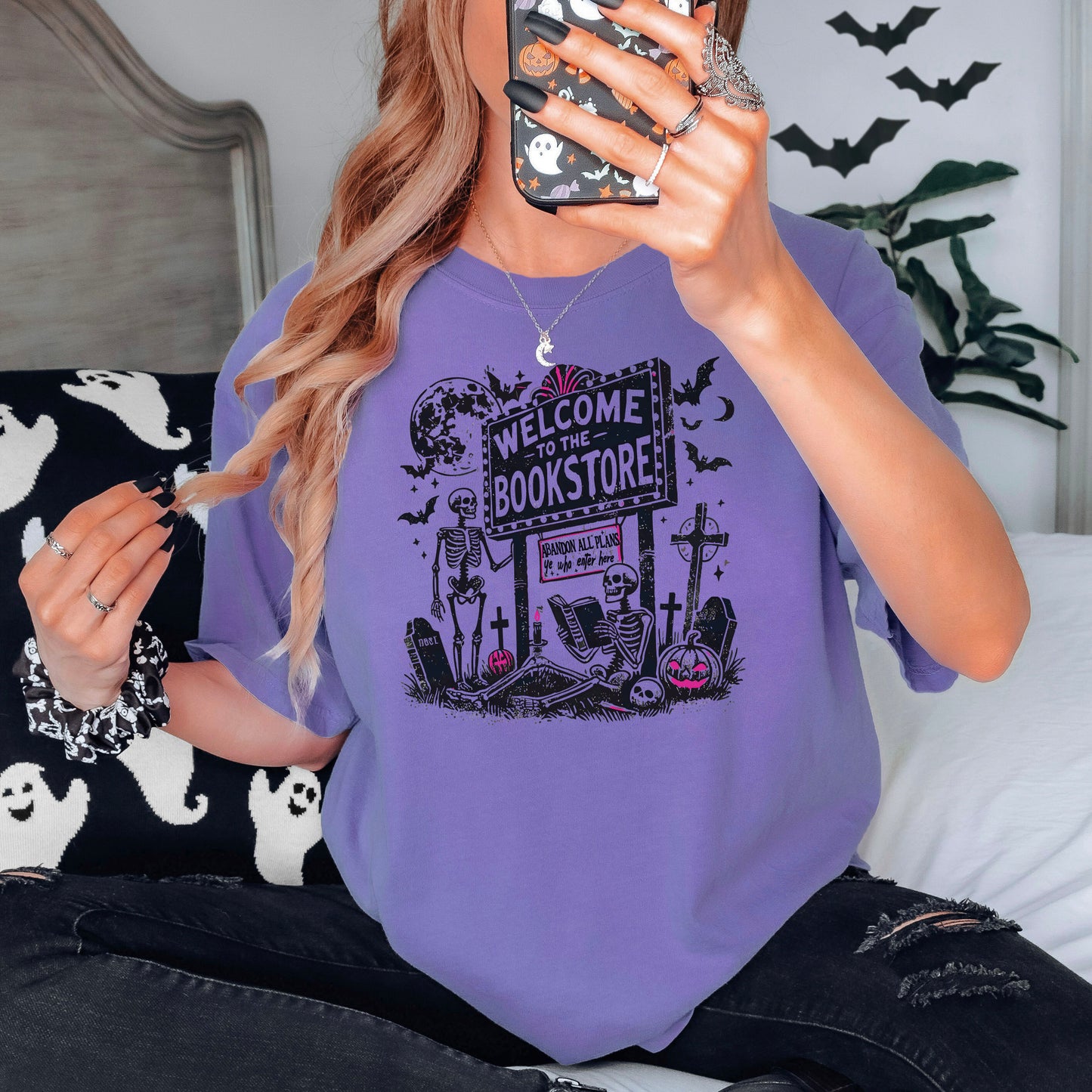 Welcome To The Bookstore Comfort Colors Heavyweight Shirt | Halloween Bookworm Tee