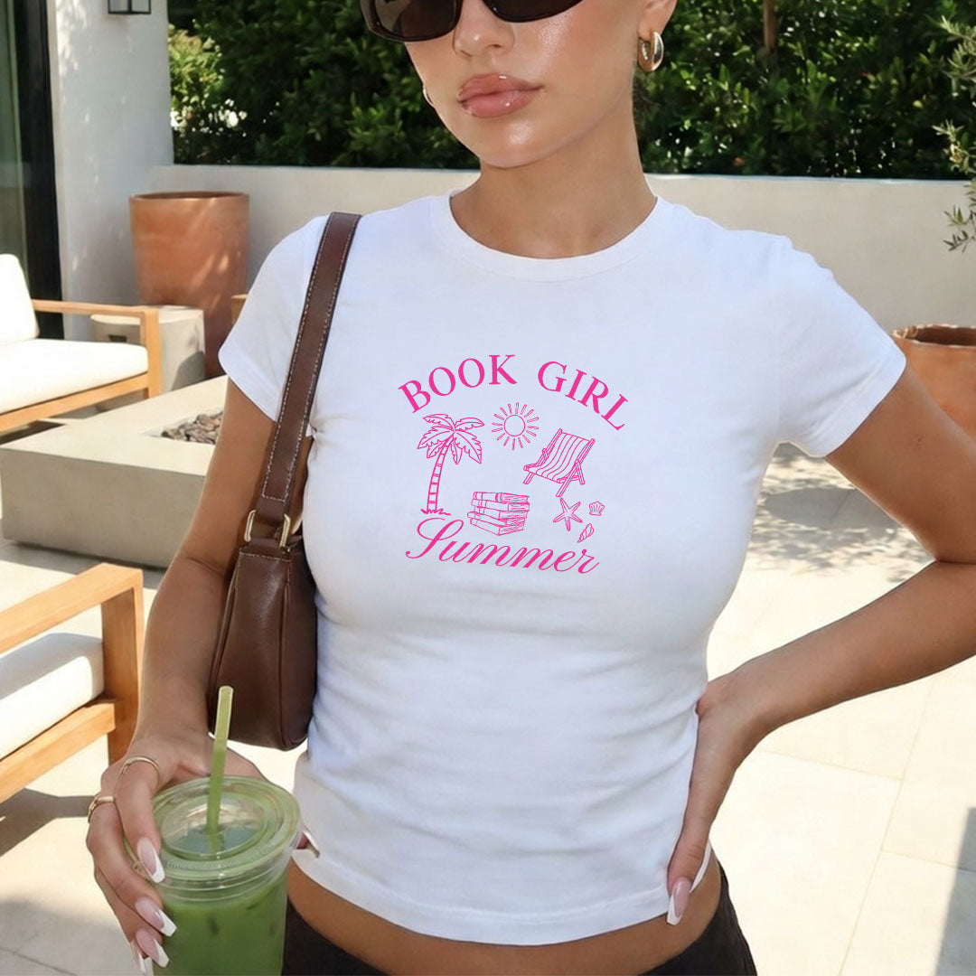 Book Girl Summer Bella Canvas Micro Rib Baby Tee