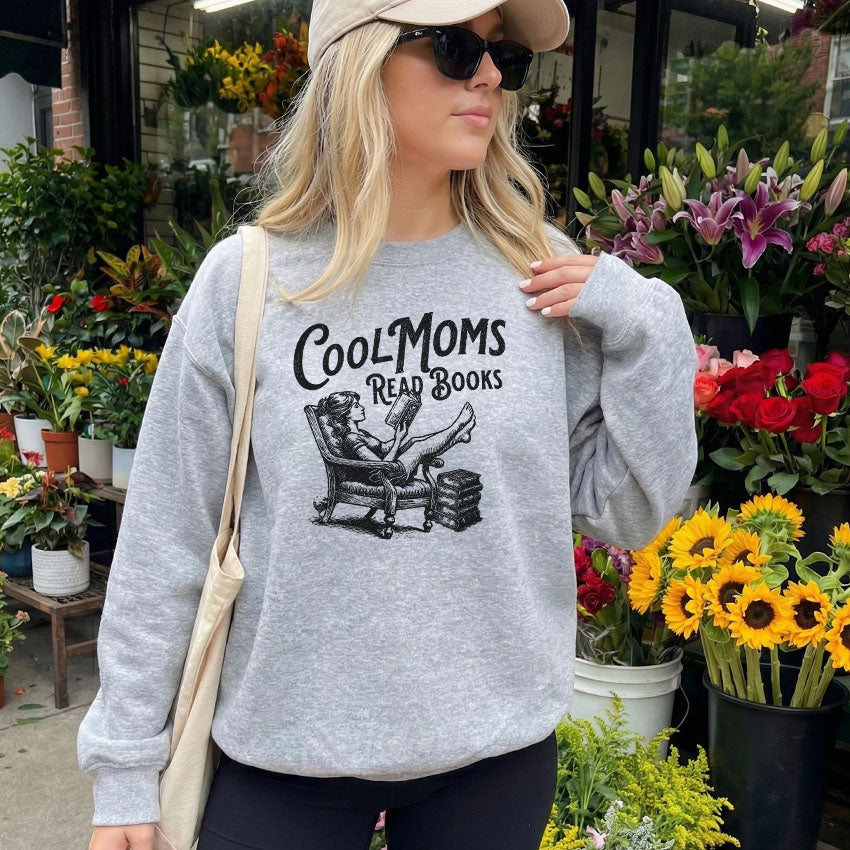 Cool Moms Read Books Gildan Crewneck Sweatshirt