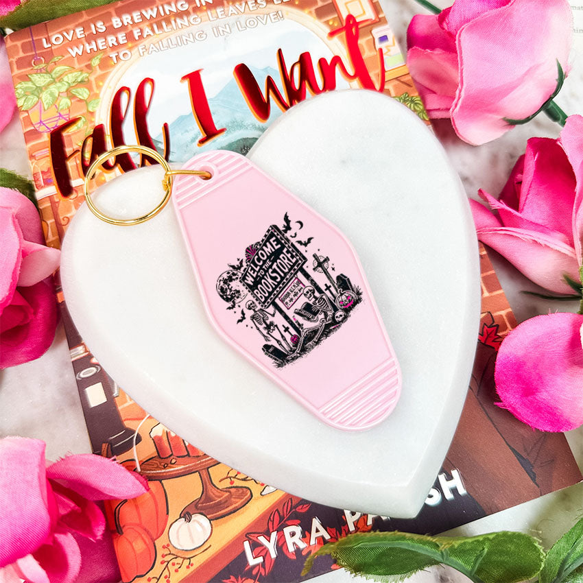 Welcome to the Bookstore Retro Motel Keychain