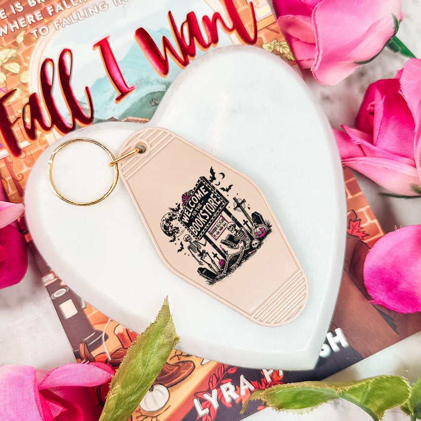 Welcome to the Bookstore Retro Motel Keychain