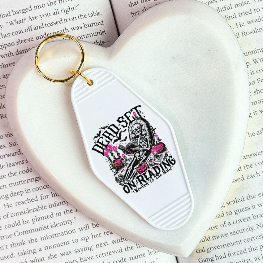 Dead Set on Reading Retro Motel Keychain