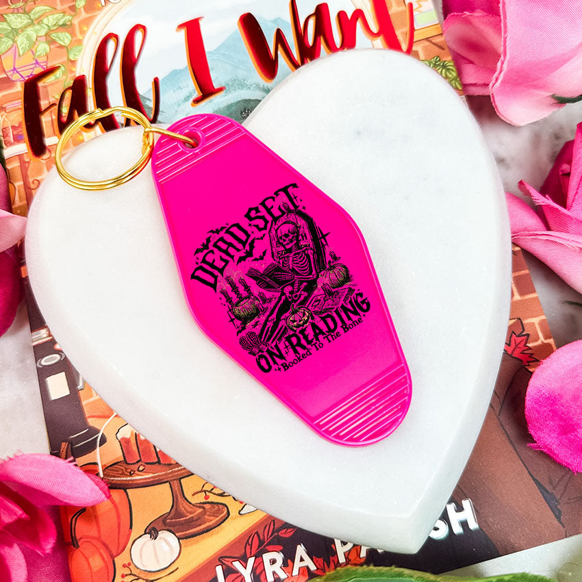 Dead Set on Reading Retro Motel Keychain