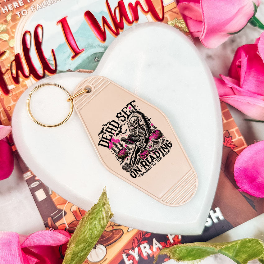 Dead Set on Reading Retro Motel Keychain