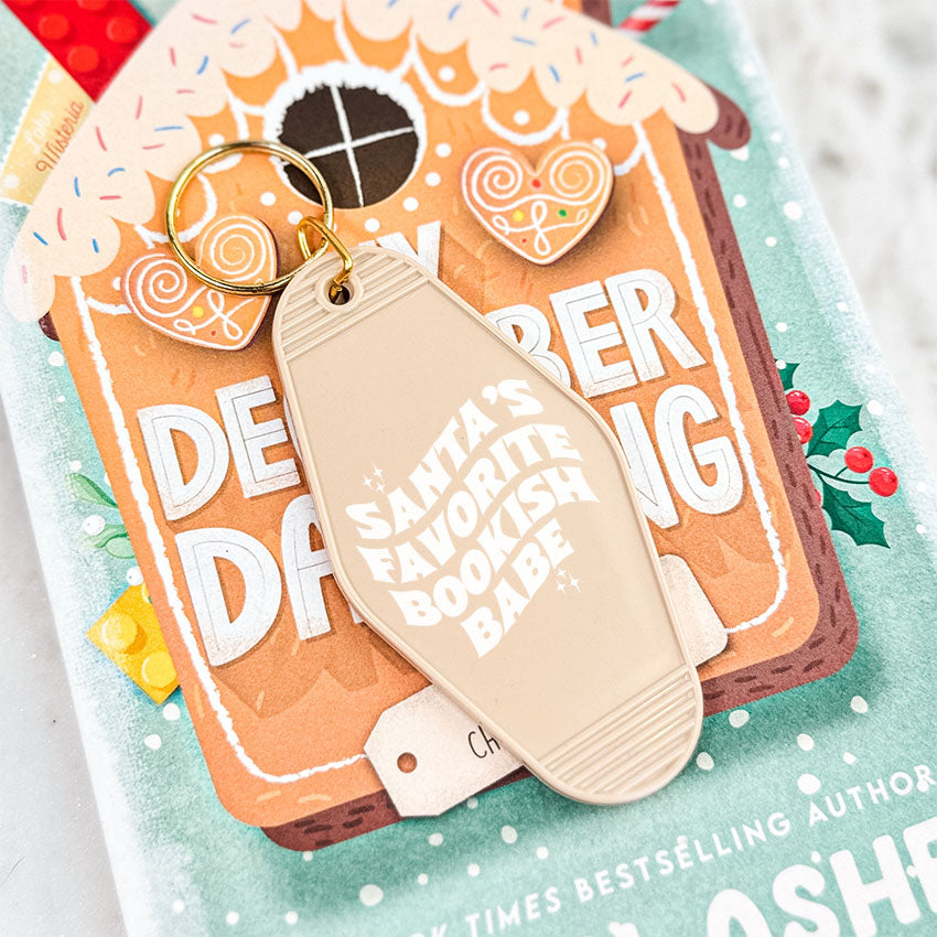 Santa's Favorite Bookish Babe Retro Motel Keychain