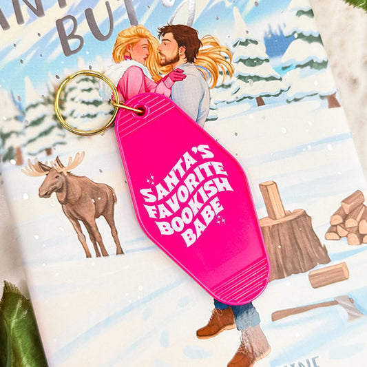 Santa's Favorite Bookish Babe Retro Motel Keychain