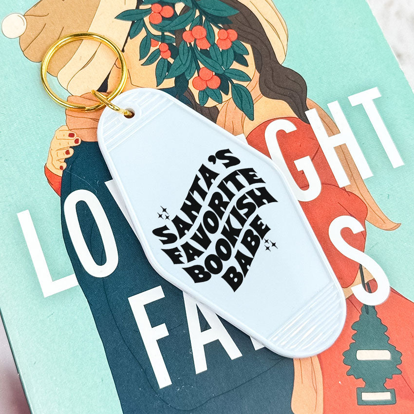 Santa's Favorite Bookish Babe Retro Motel Keychain