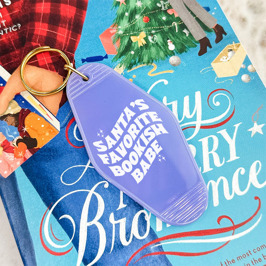 Santa's Favorite Bookish Babe Retro Motel Keychain