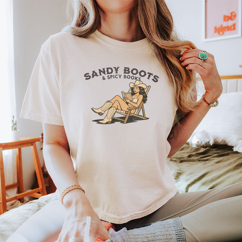 Sandy Boots & Spicy Books Heavyweight Comfort Colors Boxy Cropped Tee