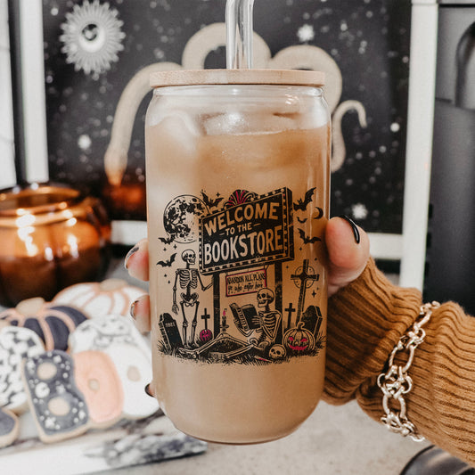 Welcome To The Bookstore Clear Glass Cup