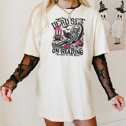 Dead Set On Reading - Comfort Colors Heavyweight Shirt | Halloween Bookworm Tee