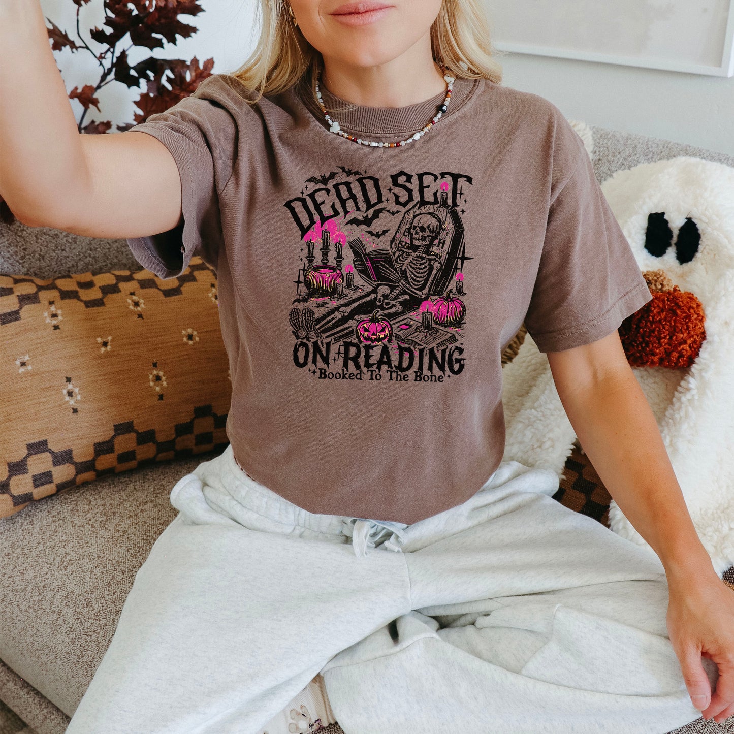 Dead Set On Reading - Comfort Colors Heavyweight Shirt | Halloween Bookworm Tee