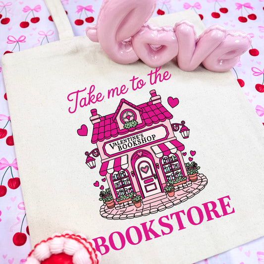 Take Me to the Bookstore Valentine's Canvas Tote Bag
