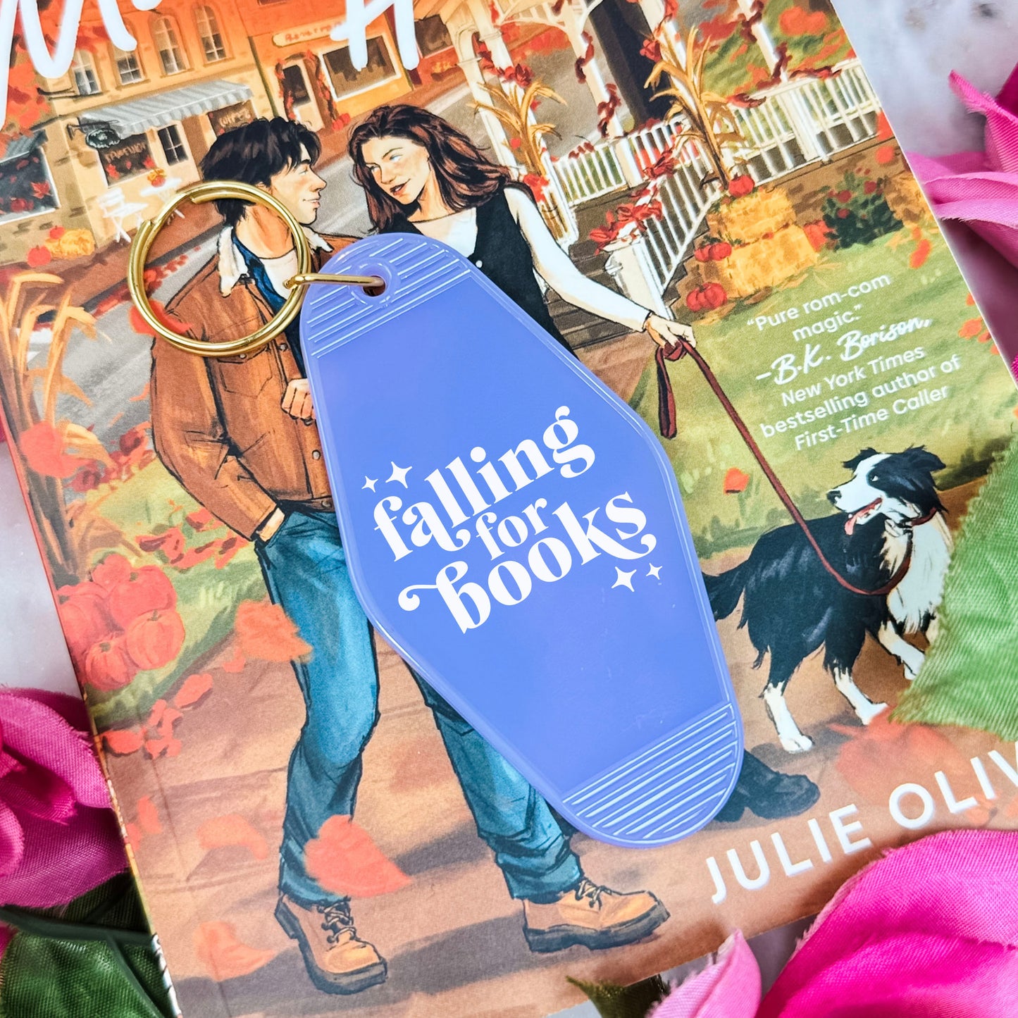 Falling For Books Motel Keychain