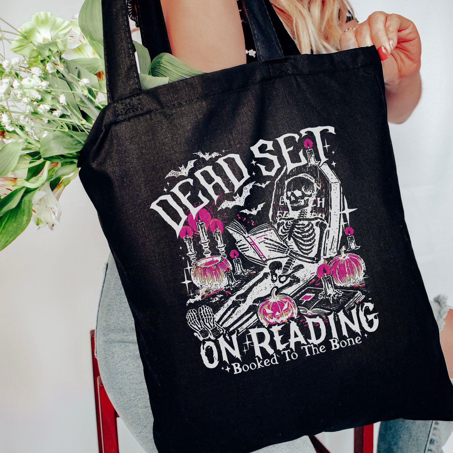 Dead Set On Reading Canvas Tote Bag
