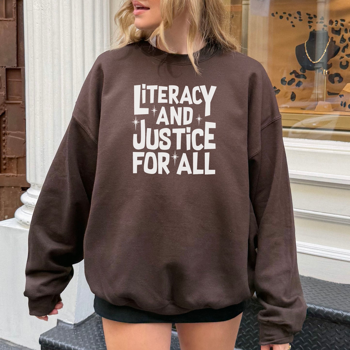 Literacy And Justice For All Gildan Crewneck Sweatshirt