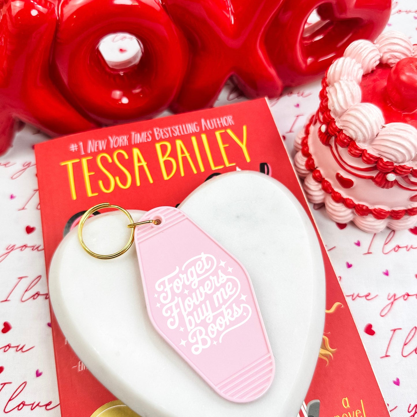 Forget Flowers Buy Me Books Retro Motel Keychain