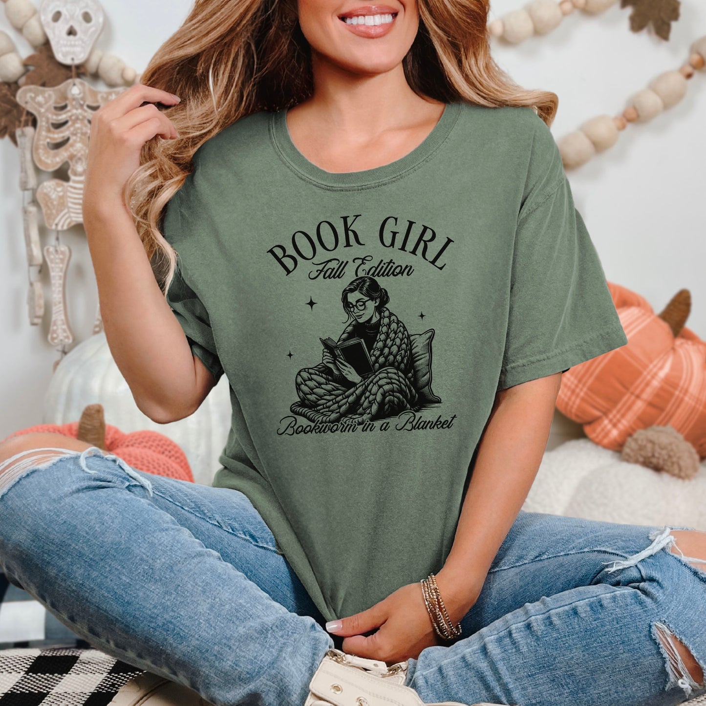 Book Girl Fall Edition- Comfort Colors Heavyweight Shirt | Cozy Bookworm Tee