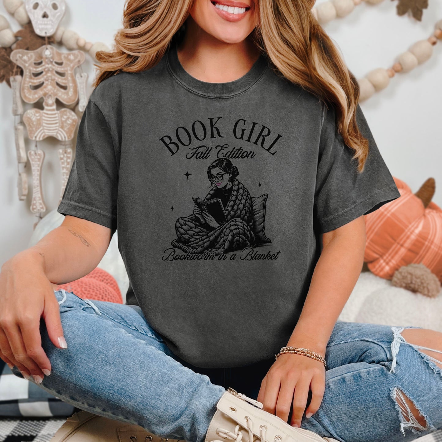Book Girl Fall Edition- Comfort Colors Heavyweight Shirt | Cozy Bookworm Tee