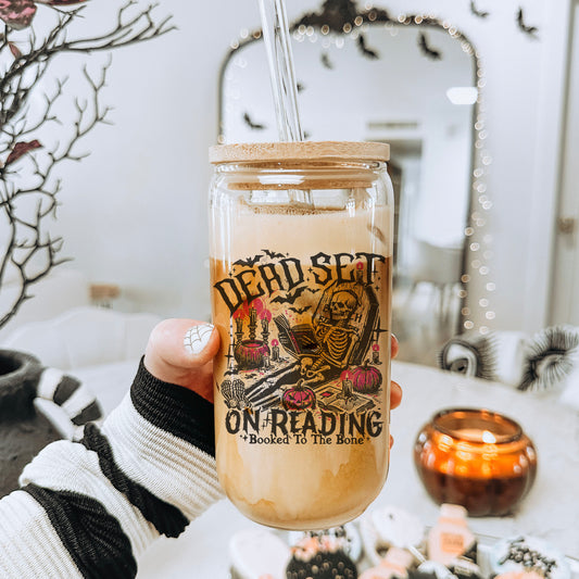 Dead Set On Reading Clear Glass Cup