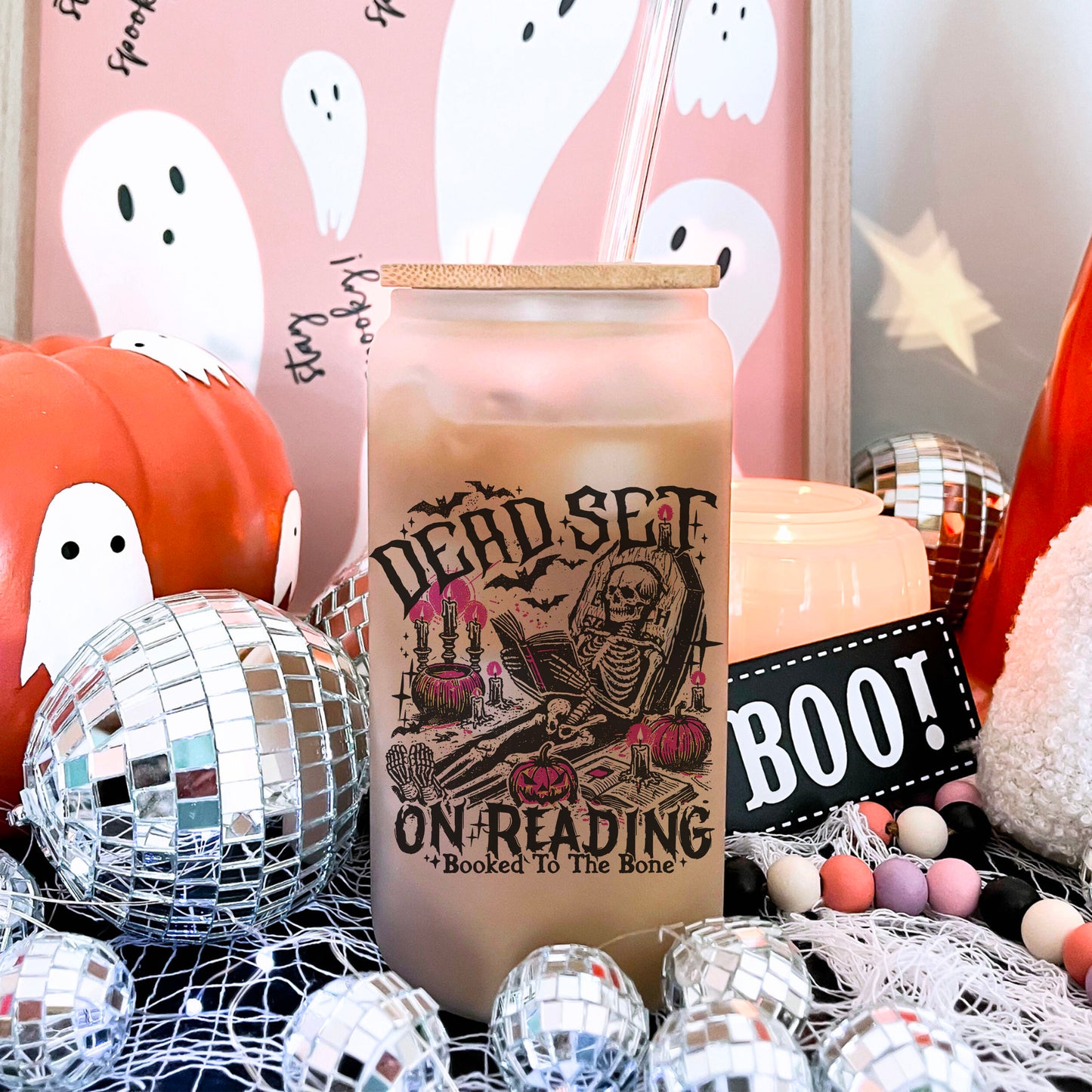 Dead Set On Reading Frosted Glass Cup