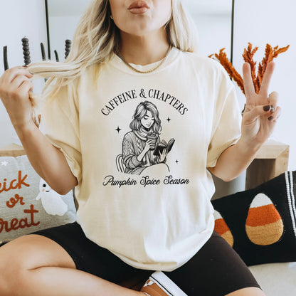 Caffeine & Chapters Pumpkin Spice Season | Cozy Fall Reader Tee