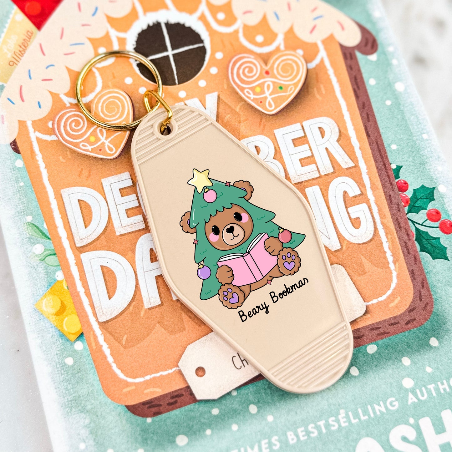 Beary Bookmas Motel Keychain