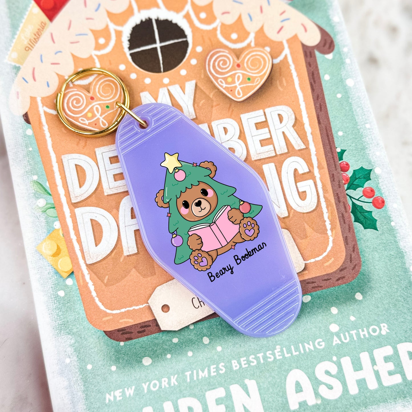 Beary Bookmas Motel Keychain