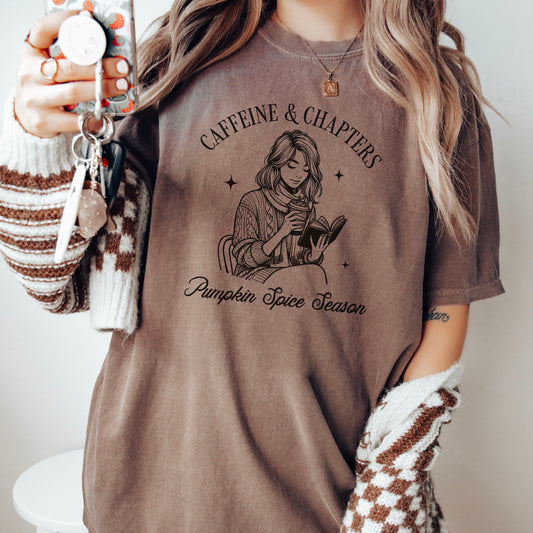 Caffeine & Chapters Pumpkin Spice Season | Cozy Fall Reader Tee