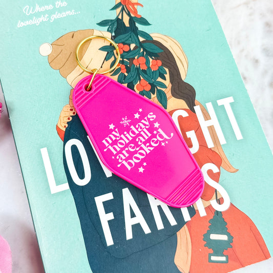My Holidays Are All Booked Keychain – Festive Bookish Motel Keychain for Readers